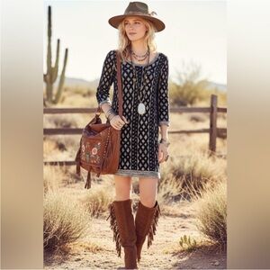 Moth For Anthropologie Black and Gray Geometric Sweater Dress